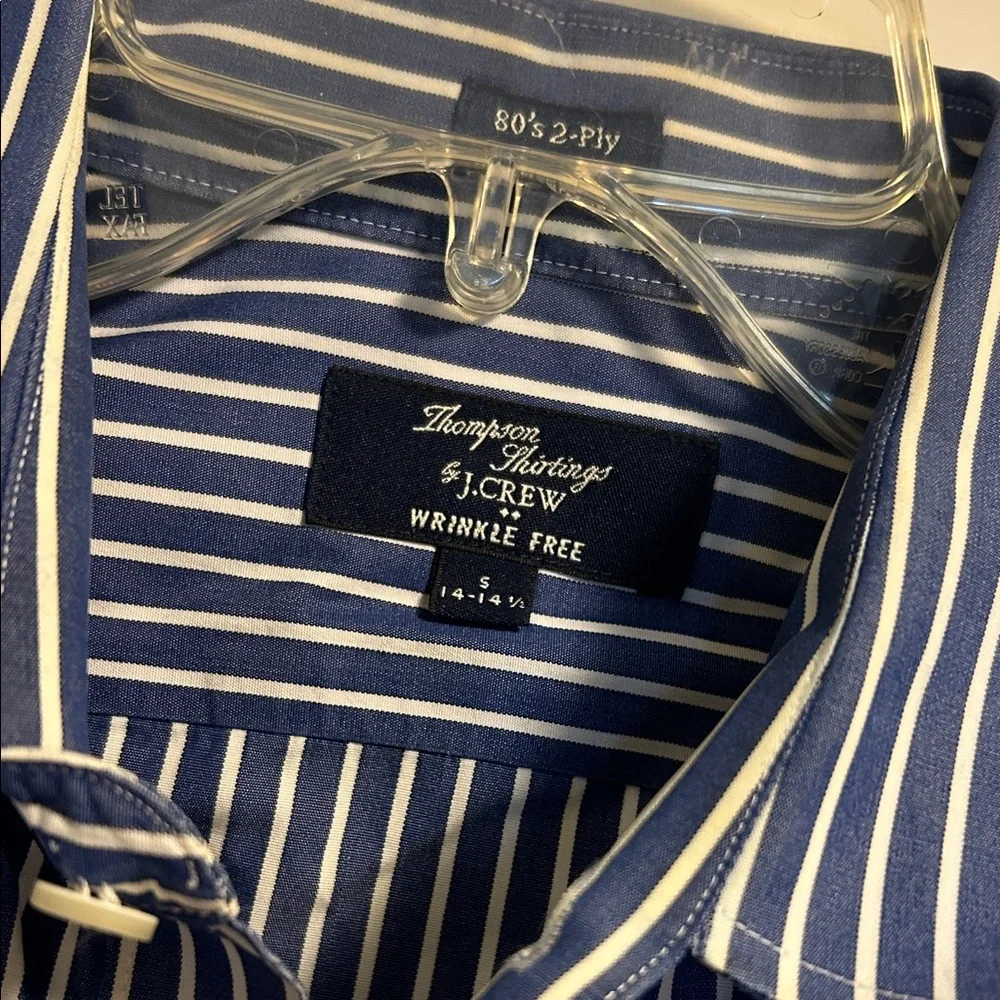 Thompson Shirtings for J. Crew Navy/White Striped Men’s Dress Shirt: Size Small